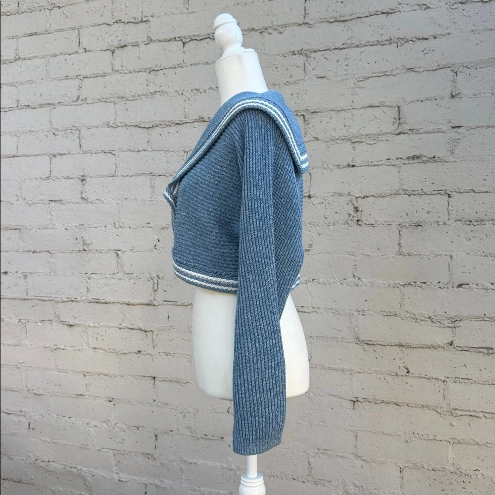 Maeve by Anthropologie Curved-Hem Sailor Collar Cardigan Blue Size M - Picture 9 of 13